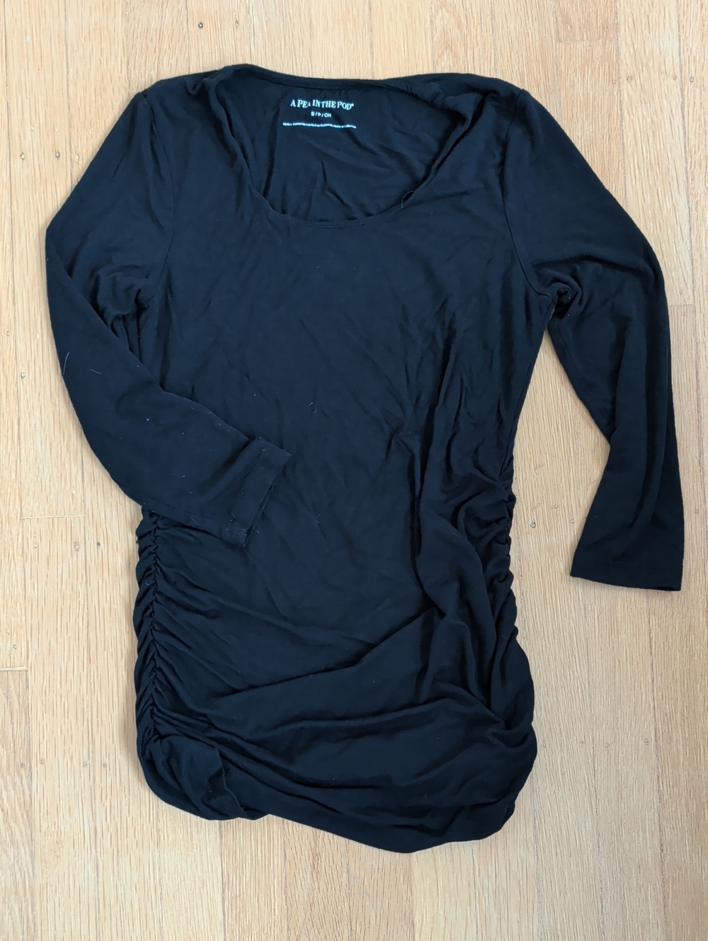 A Pea in the Pod Black Maternity Scoop-Neck Tunic with Side Ruching